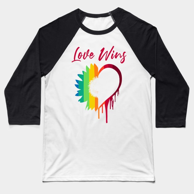 Love Wins Sunflower Rainbow Heart Baseball T-Shirt by dnlribeiro88